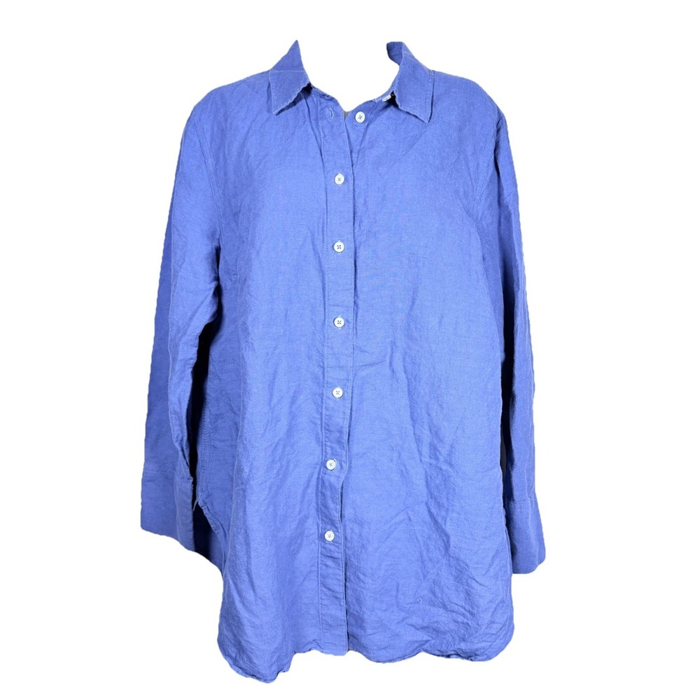 Talbots XL Linen Button Down Tunic Blue Coastal Grandmother Old Money Casual